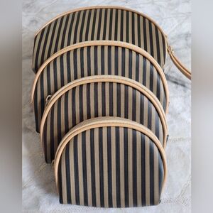 Nesting Black and Tan with Gold Trim Zippered Makeup Bags 4 Pieces